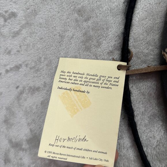 Vtg Moon Raven Native American Mandella Dream Catcher Wall Hanging 20" x 41" - Picture 7 of 7